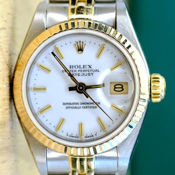 ROLEX DATEJUST WHITE INDEX DIAL 18K GOLD FLUTED JUBILEE TWOTONE 26MM WATCH 69173 - Picture 1 of 10